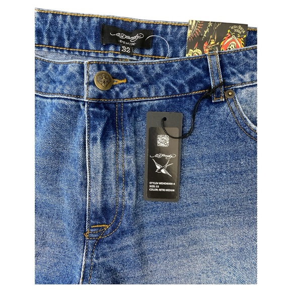 Ed Hardy Flame Skull Denim Shorts Size 32 NWT - Picture 4 of 6